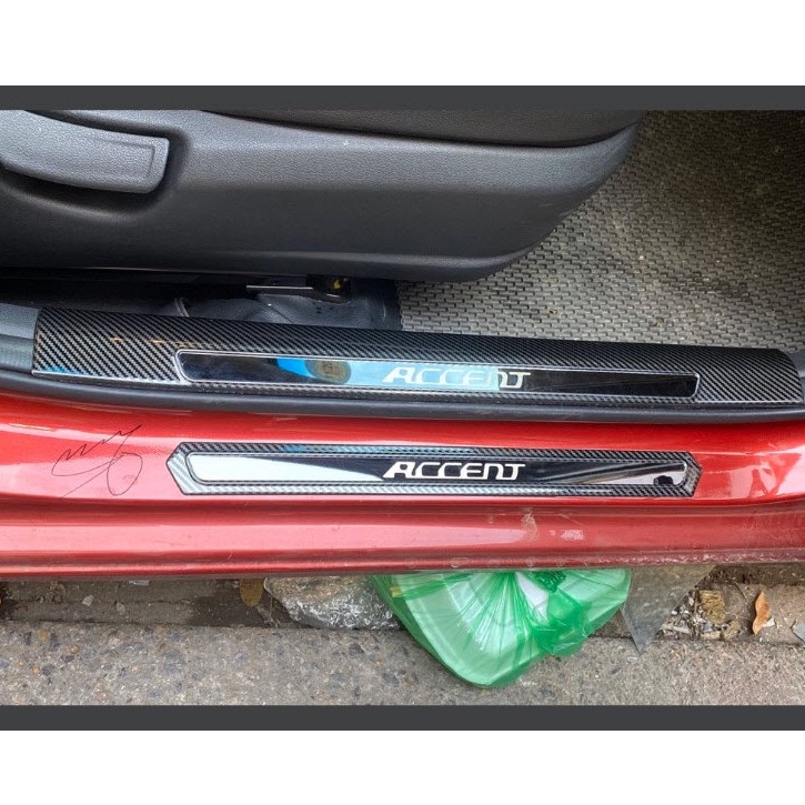 COMBO Ốp bậc cửa, nẹp bước chân, chống trầy cốp CARBON xe Accent 2018- 2022, 2023 vân cacbon