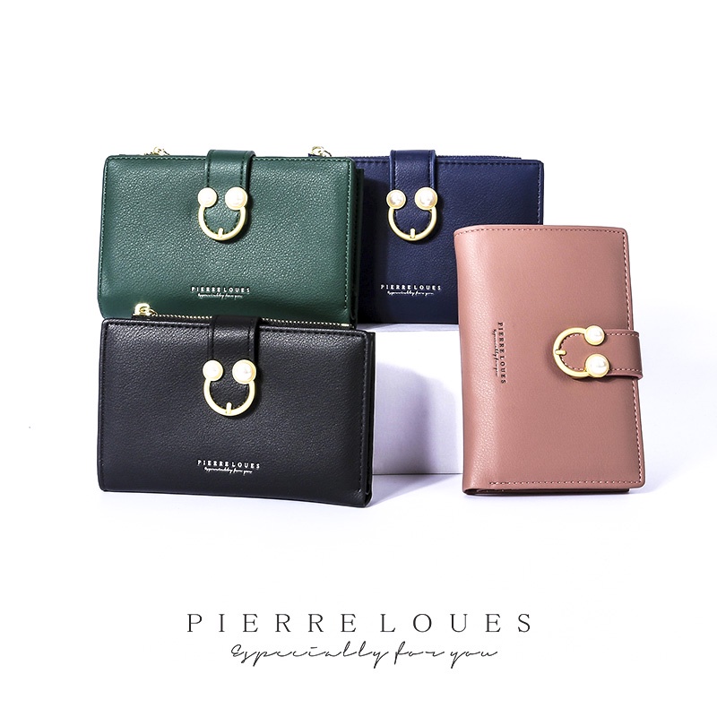 Ví ngắn PIERRE LOUES hai ngăn dạng gấp có dây khóa kéo thiết kế đơn giản thời trang dành cho nữ