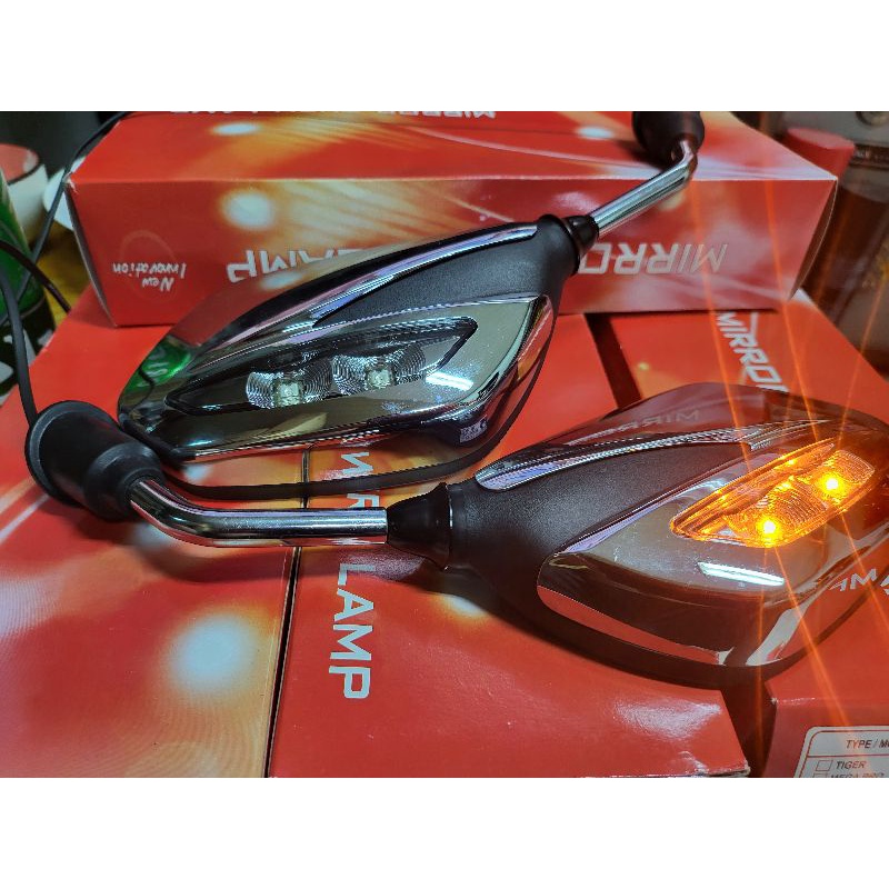 Cặp kính chiếu hậu xe máy, moto tích hợp sẵn đèn xinhan,hàng INDONESIA