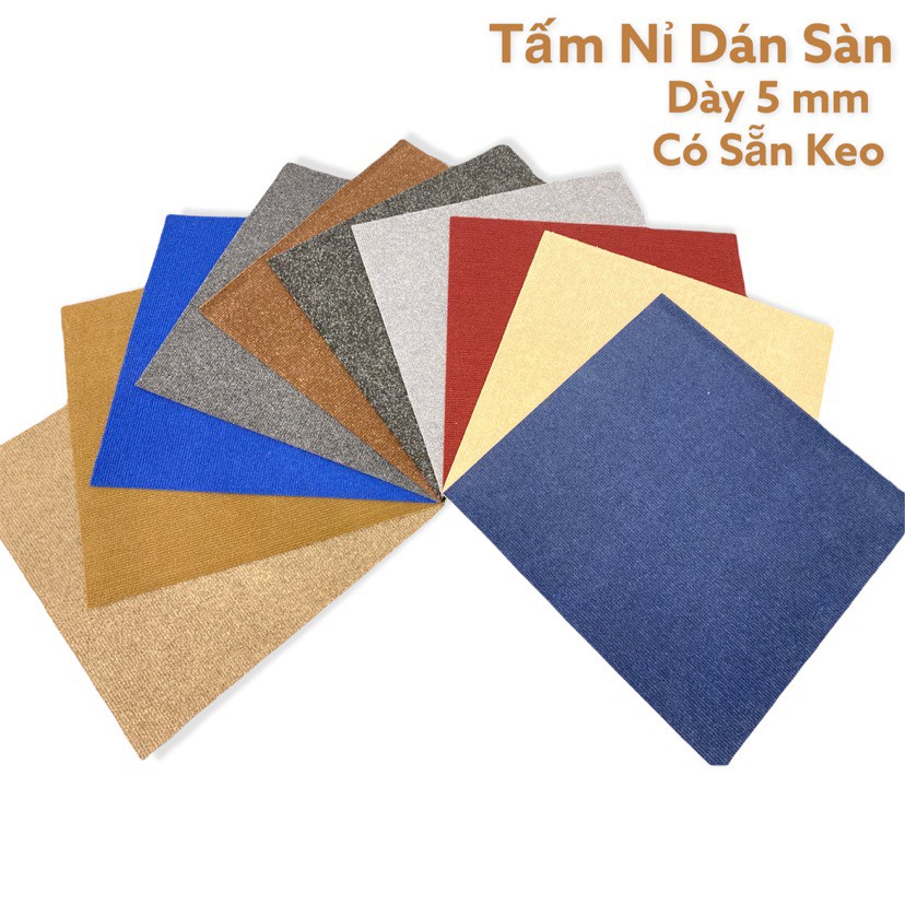 Thảm Nỉ Dán Sàn Đế Có Sẵn Keo Tiện Lợi, Trải Văn Phòng Dày 5 mm Kích Thước 50x50 CM Hàng Cao Cấp Mẫu Mới Năm 2022