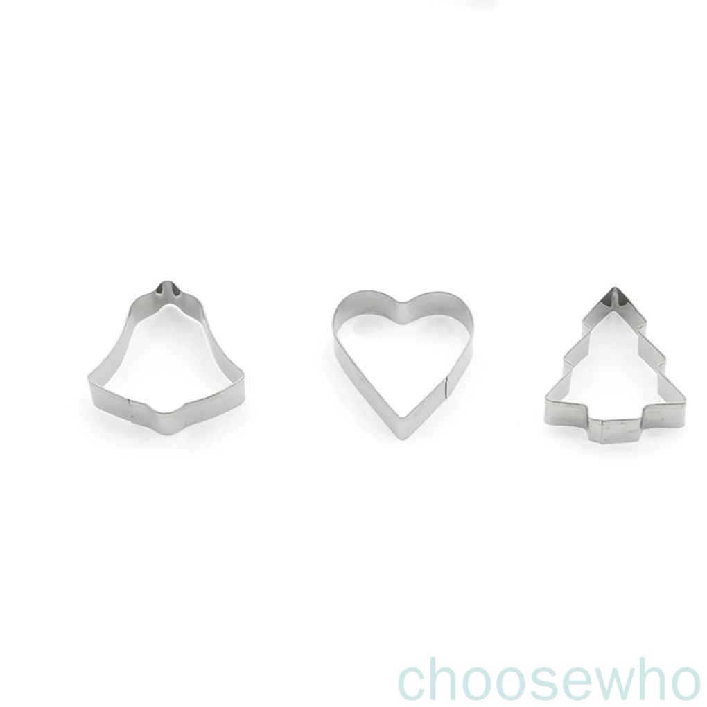 Set 10 khuôn cắt bánh quy/kẹo mềm bằng thép không gỉ hình bông tuyết/chuông/ngôi sao/cây thông giáng sinh/ngôi nhà