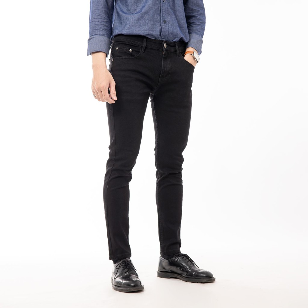 Quần jeans nam đen trơn CATSA co giãn, jean cotton cao cấp mềm mịn không ra màu QDL133