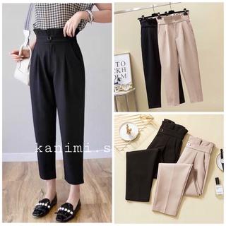 Quần baggy nữ cạp bèo Kanimi - Quần công sở lưng cao viền bèo siêu xinh