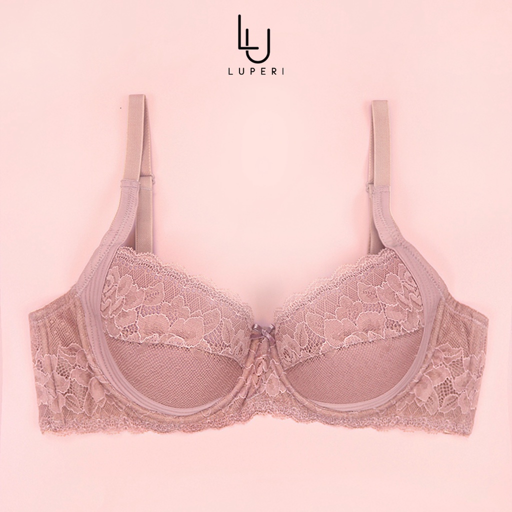 Áo Lót Nữ Ren Có Gọng Nâng Ngực Luperi LUAL874 Thiết Kế Đệm Siêu Mỏng Mát Cho Người Ngực To Bản 3 Móc Trẻ Trung