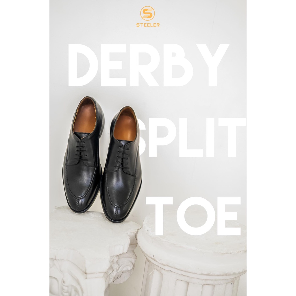 Giày Tây Cổ Thấp Nam Derby Split Toe Da Bò Đen Cao Cấp Phong Cách Lịch Lãm - Thương Hiệu Steeler