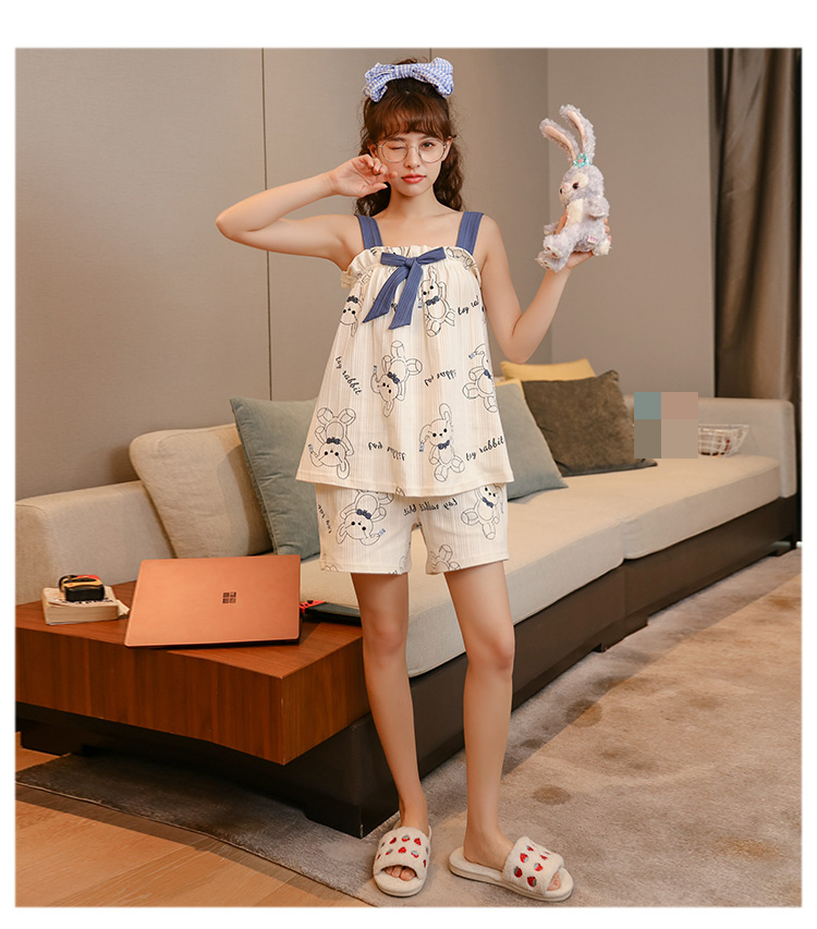 [Mã FACBGO245 giảm 10K đơn bất kì] Bộ Áo Thun Cotton In Hoạt Hình + Quần Short Thắt Nơ Xinh Xắn Phong Cách Hàn Quốc