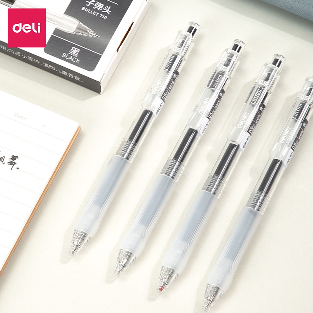 Bút bi nước bút gel bút mực bấm văn phòng Deli mực đen ngòi 0.5mm học sinh mực đều A575 - có ruột thay thế - 1 chiếc
