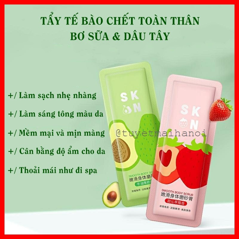 Set 2 gói tẩy tế bào chết body Bơ Sữa và Dâu Tây Laikou