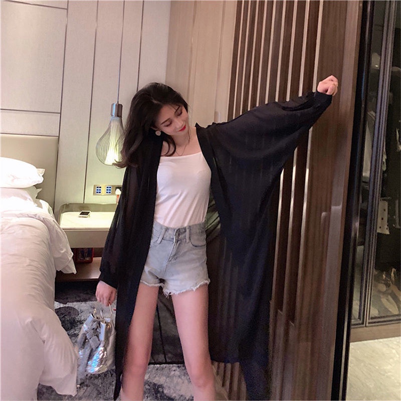 Áo Khoác cardigan chiffon Tay Dài Dáng Rộng Phong Cách Hàn Quốc Thời Trang Mùa Hè Xinh Xắn Cho Nữ