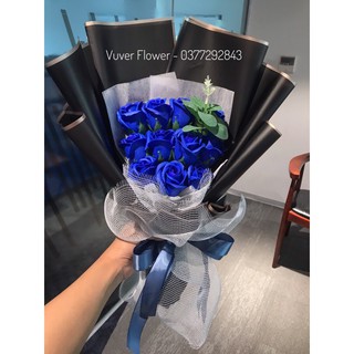 (Ưu đãi) Bó hoa hồng sáp 11 bông xanh dương (Tặng thiệp) - Ảnh thật và video