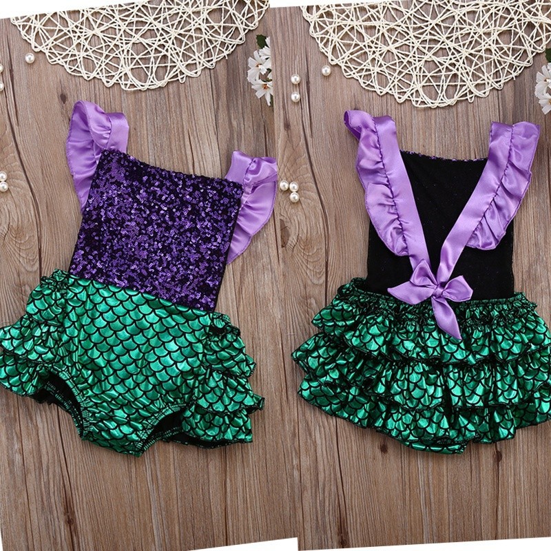 ღ♛ღBaby Girl Sequins Little Mermaid Bodysuit Romper Jumpsuit Outfit Sunsuit Clothes