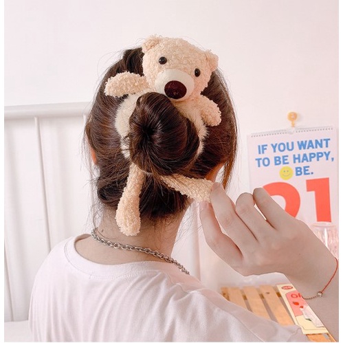 Dây Buộc Tóc Hình Gấu Nhồi Bông Dễ Thương, Dây Cột Tóc Gấu Phong Cách Hàn Quốc Đáng Yêu