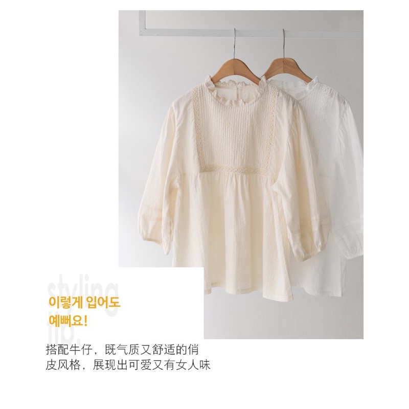 Áo Sơ Mi Viền Ren Ngắn Tay Form Rộng Xinh Xẻo (ẢNH THẬT+VIDEO)