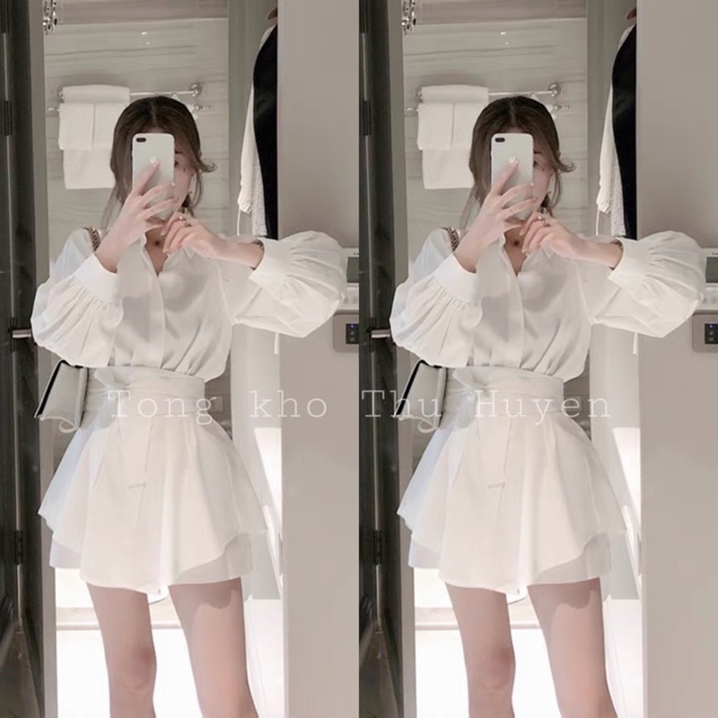 Áo sơ mi Dây Eo Kèm Quần,Set áo Dài Nữ Quần Đùi, set vest, Chất Đũi 2 Màu, set đi biển