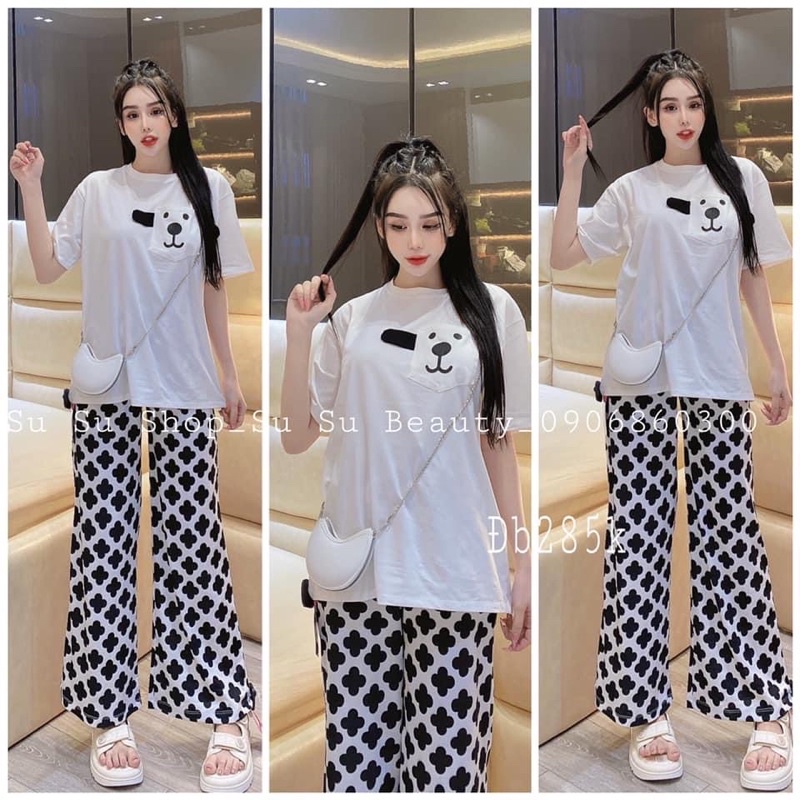 Set áo cotton quần suông gân cún đáng yêu M15