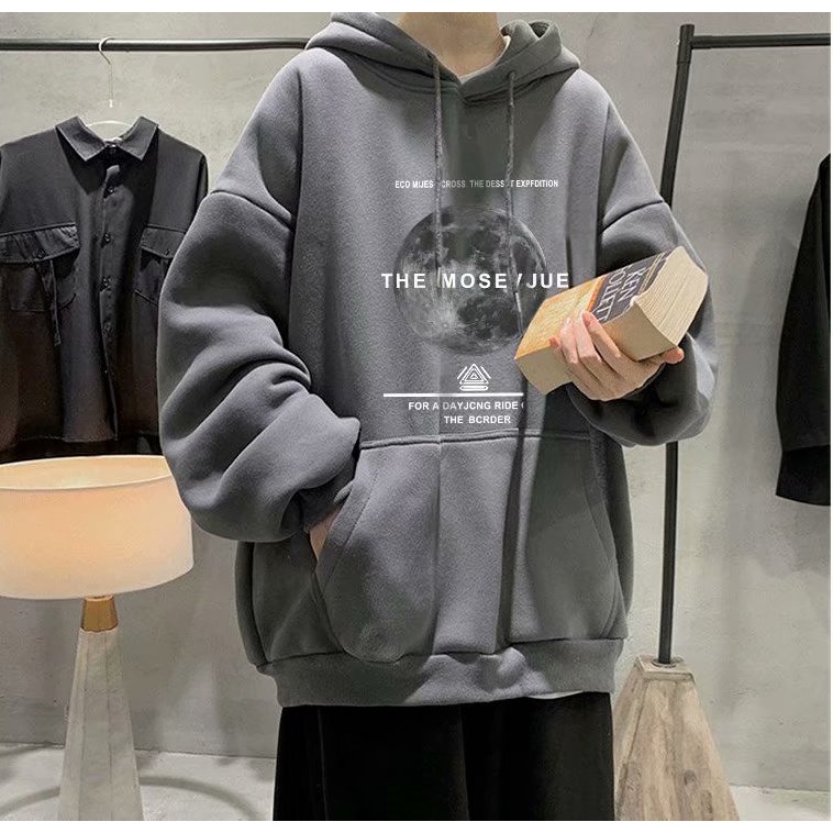 Áo hoodie dáng rộng trang trí chữ phong cách Nhật Bản thời trang mùa đông cho nam và nữ size M-5XL