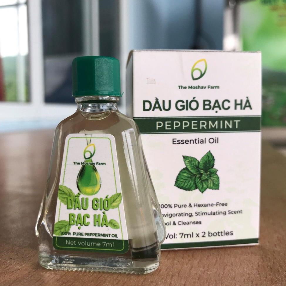 Dầu gió chiết xuất Bạc Hà Mát Dịu Thông Mũi Giảm Say tàu Xe, nghẹt mũi The Moshav Farm (1 hộp 2 chai)