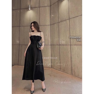 Đầm maxi đũi dáng xòe xếp ly ngực 2 dây!