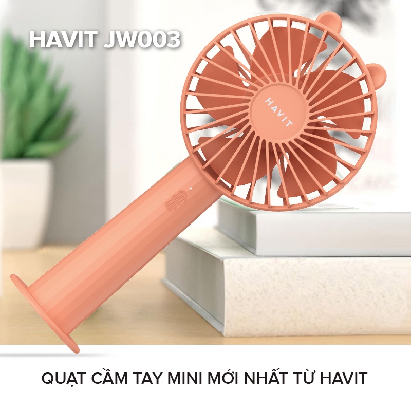 Quạt Sạc Mini Cầm Tay Havit JW003, Pin 1800mAh, 3 Công Suất Gió - Chính Hãng BH 12 Tháng