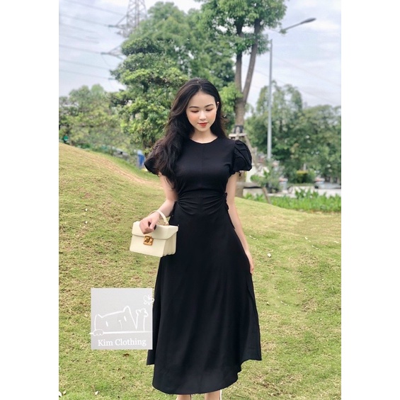 ĐẦM MIDI 4 MẢNH RÚT EO HÔNG CỔ TRÒN 3 MÀU