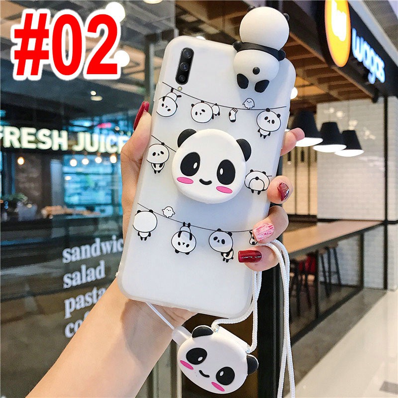 Ốp lưng iPhone X XR XS Max 8 7 6 6S Plus SE 2020 Cartoon cute Panda soft TPU Case Cover+Stand+Lanyard