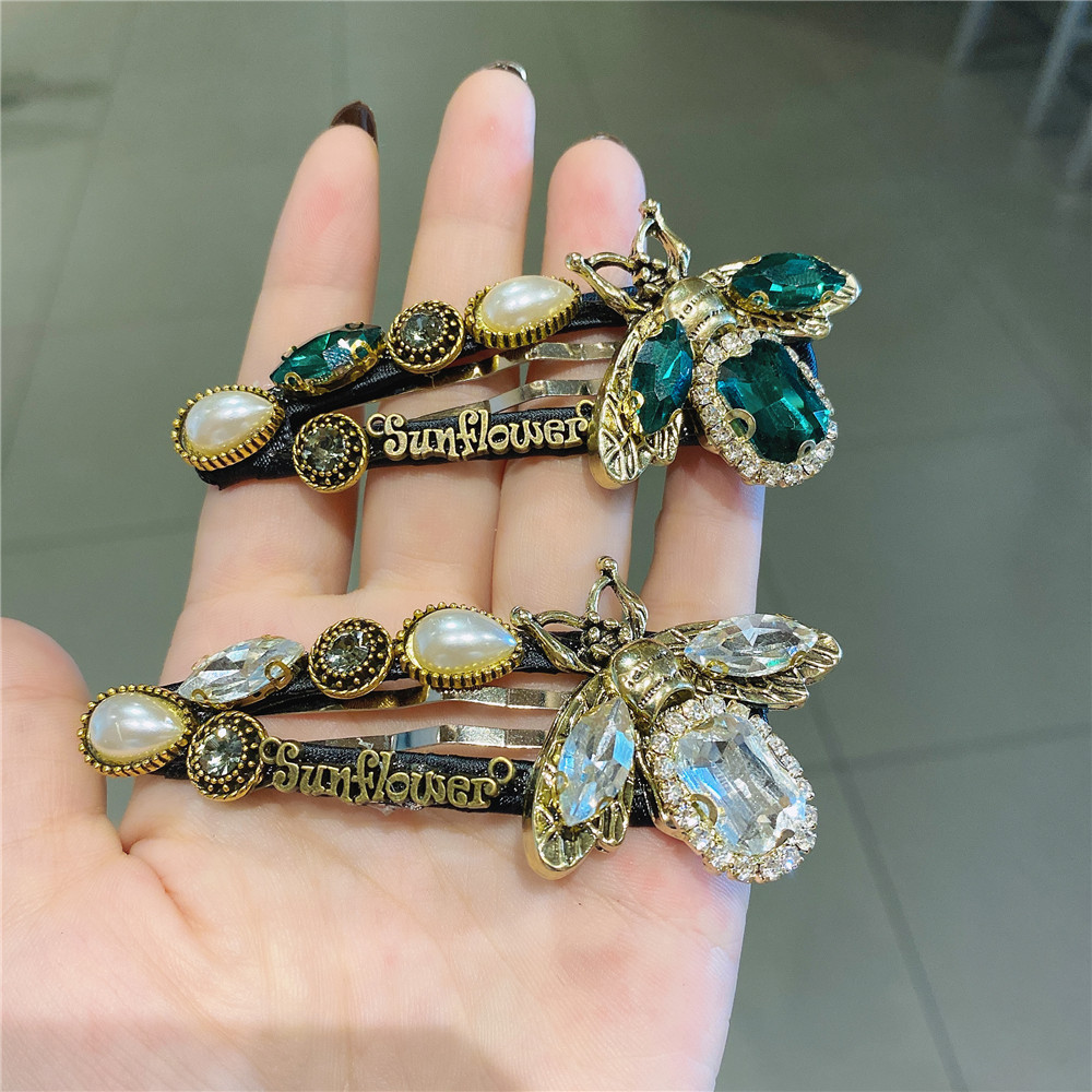 Kẹp Tóc Hình Chú Ong Đính Pha Lê Xanh Lá Phong Cách Retro Âu Mỹ Thời Trang Cho Nữ