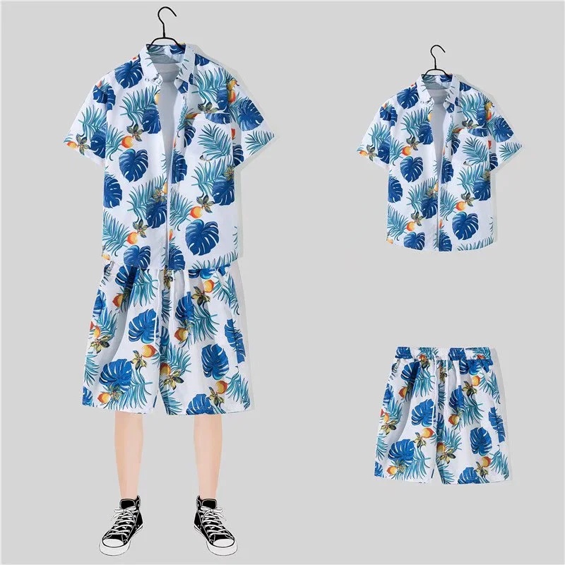 (M ~ 3XL) Bộ đồ lụa băng mùa hè, quần đùi và áo sơ mi hai mảnh, nam và nữ đều mặc được, ba kiểu để lựa chọn, mịn và mát