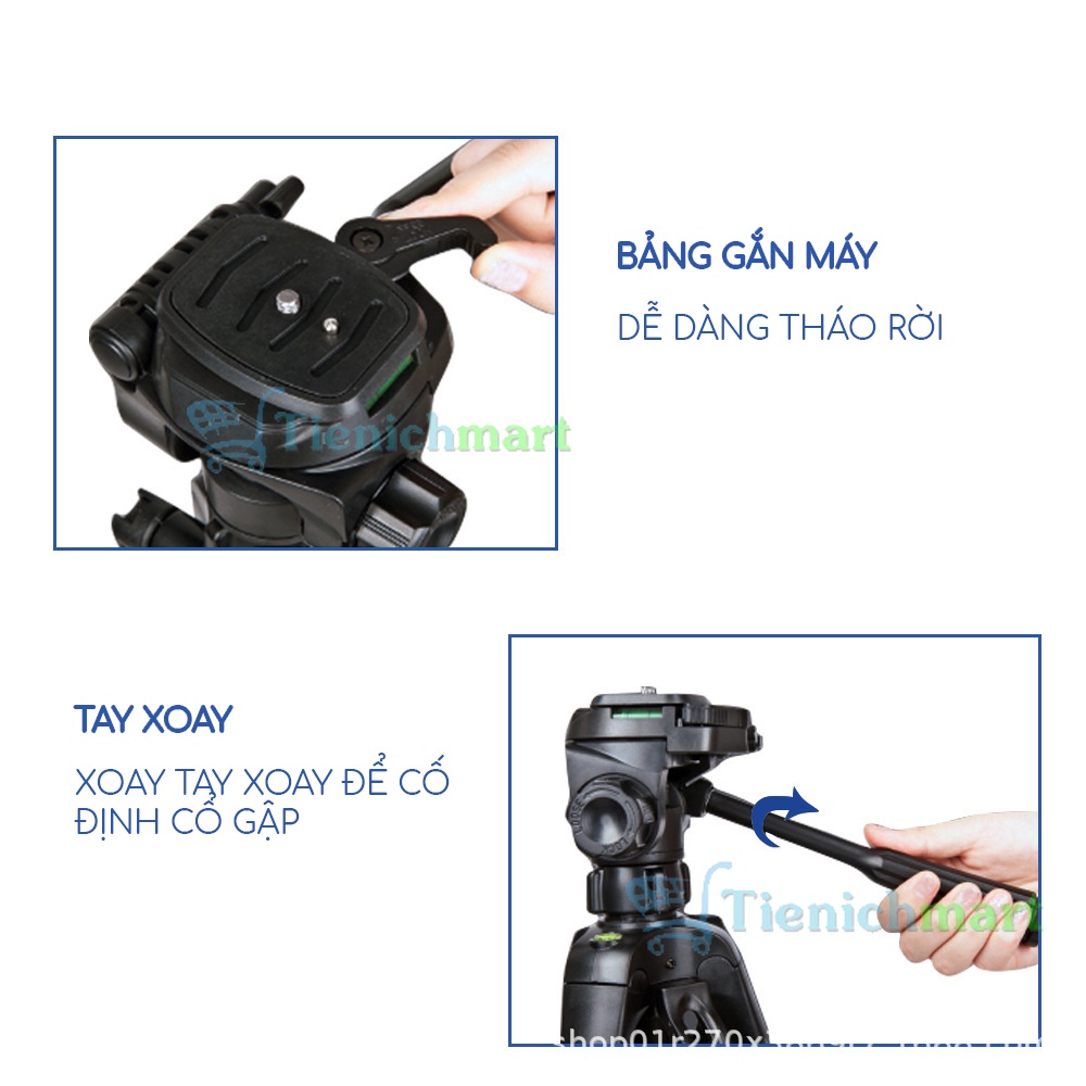 Tripod điện thoại, chân máy ảnh Weifeng WT-3540 cao 1,6m khung nhôm, chụp ảnh quay phim livestream - Tặng kẹp điện thoại