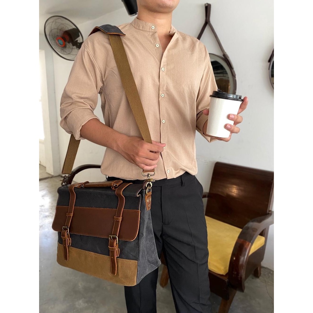 Túi Đeo Canvas Da Bò Chống Nước Chéo Túi Xách Công Sở Classic T02 - DU MỤC STORE