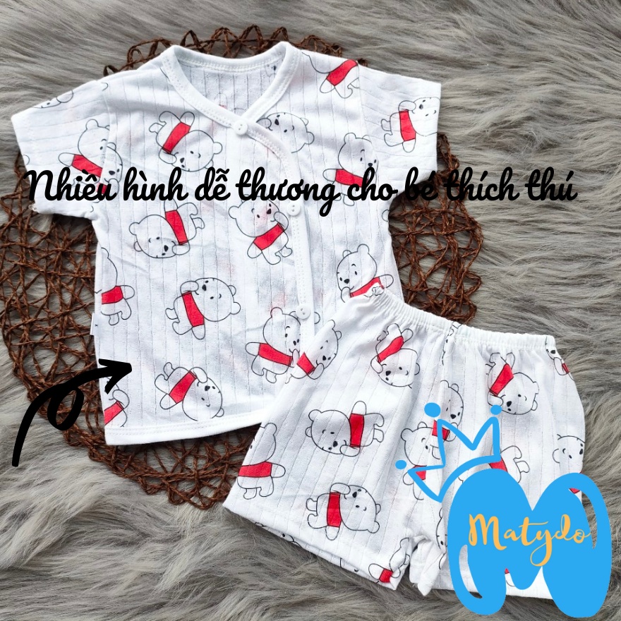 Quần áo sơ sinh ngắn tay cho bé trai bé gái COTTON GIẤY mùa hè giá rẻ đồ mới sinh cho bé cộc cúc chéo SS55
