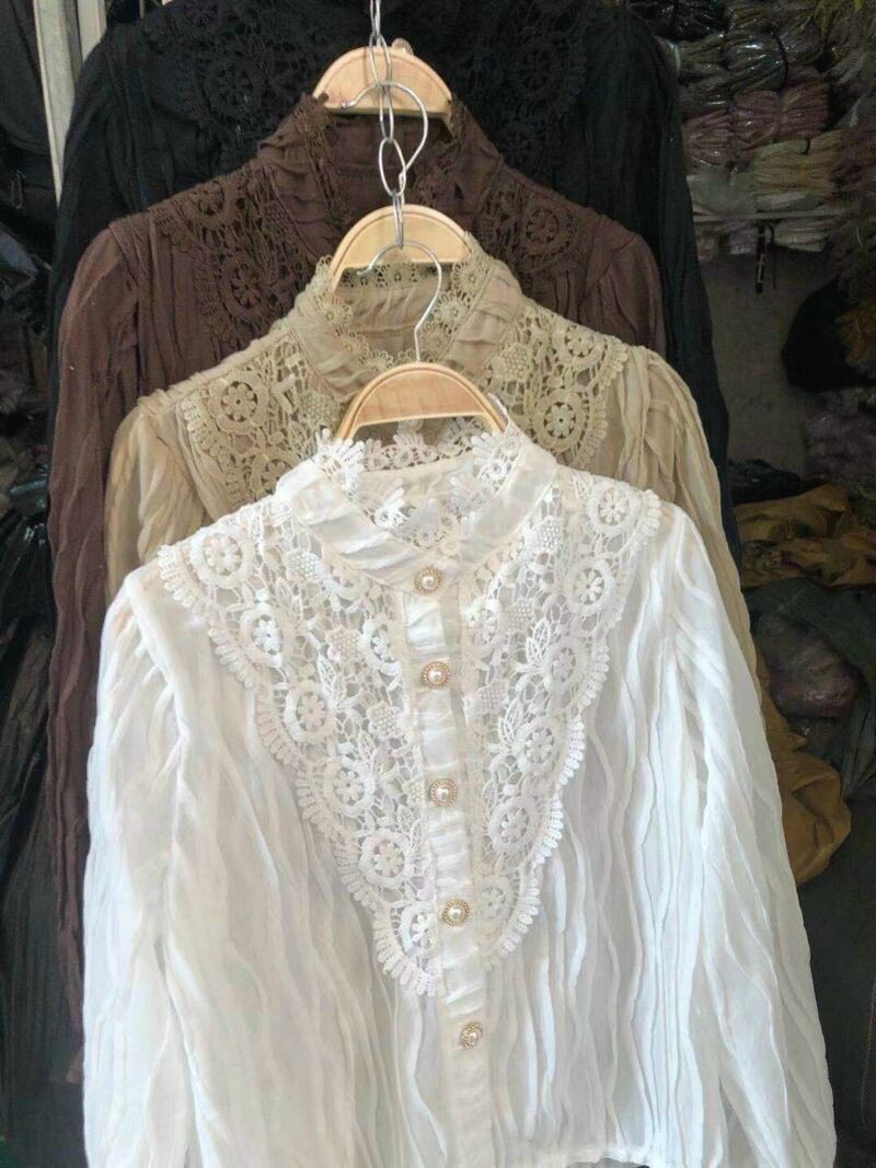 Áo sơ mi sóng pha ren quảng châu nhiều màu | BigBuy360 - bigbuy360.vn