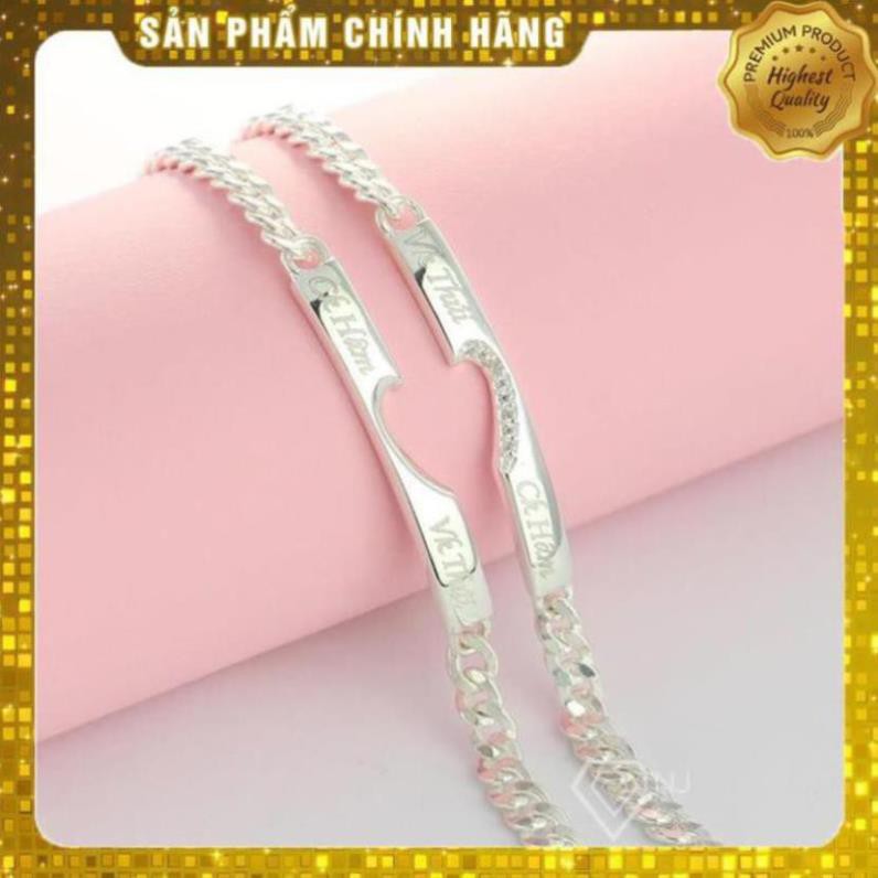 Vòng tay đôi bạc, vòng tay cặp bạc hình trái tim ghép khắc tên