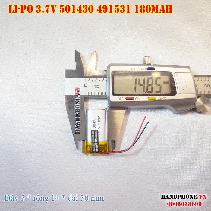 Pin Li-Po 3.7V 180mAh 501430 501530 (Lithium Polyme) cho Tai nghe Bluetooth, Smartwatch, Máy nội soi, Cân điện tử,Camera