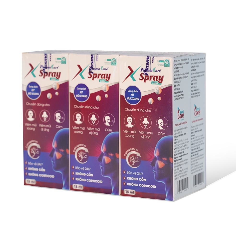 Combo 3 Xịt mũi xoang PlasmaKare X-Spray Light 15ml - Thông mũi, sạch xoang, an toàn đường thở