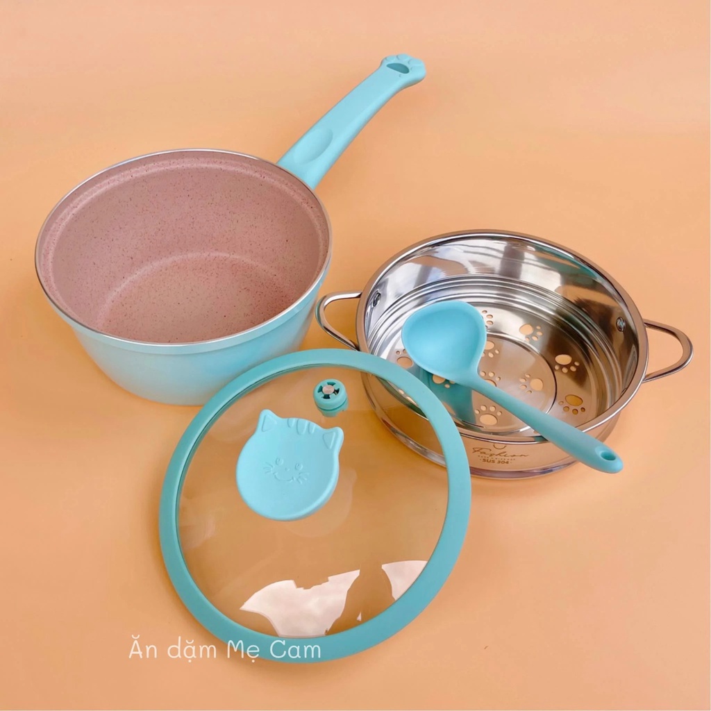 Bộ nồi nấu ăn dặm cho bé thương hiệu Fashion, lớp chống dính cao cấp, size 20cm