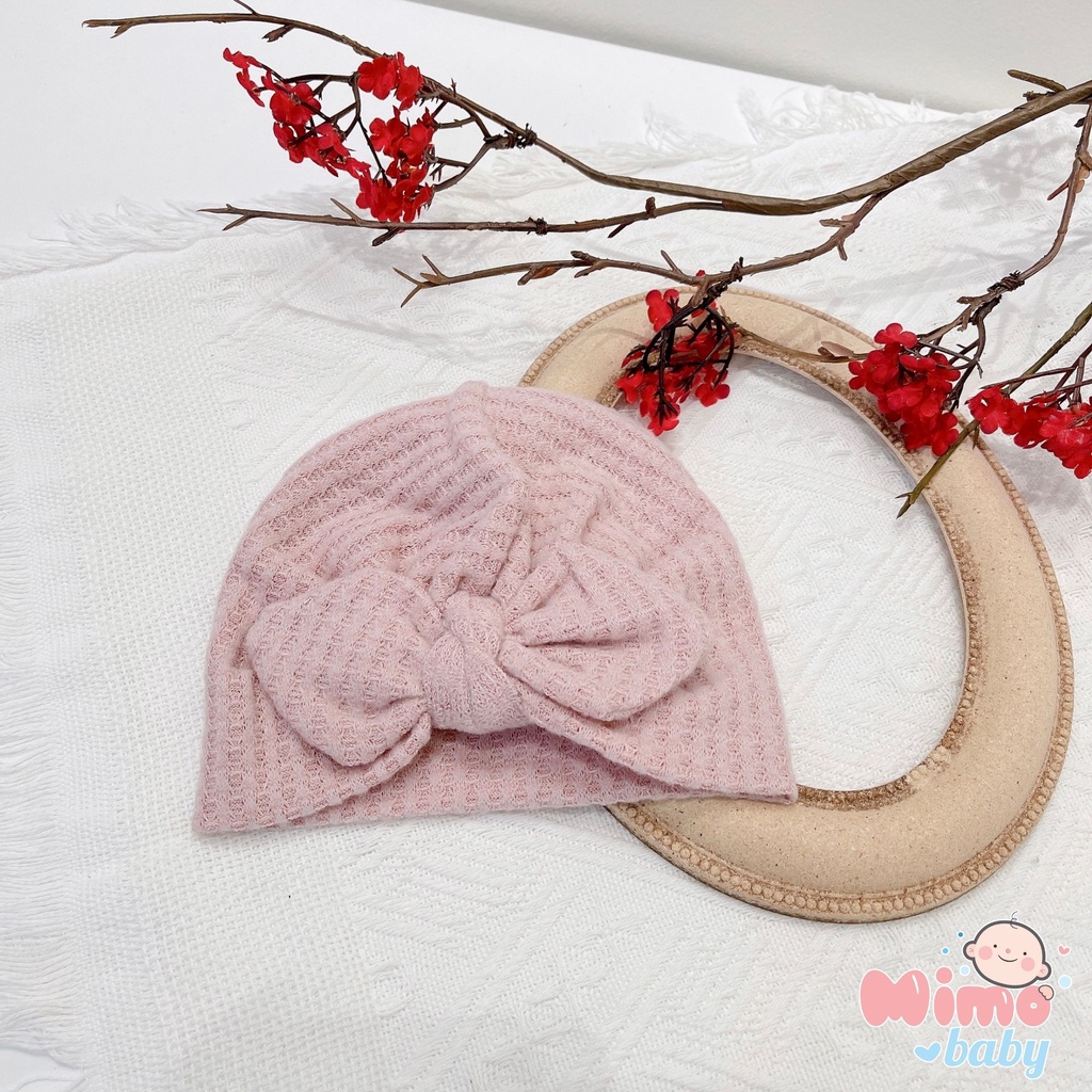 Mũ nón turban nơ hồng đáng yêu cho bé 5-10kg Mimo Baby MTB69