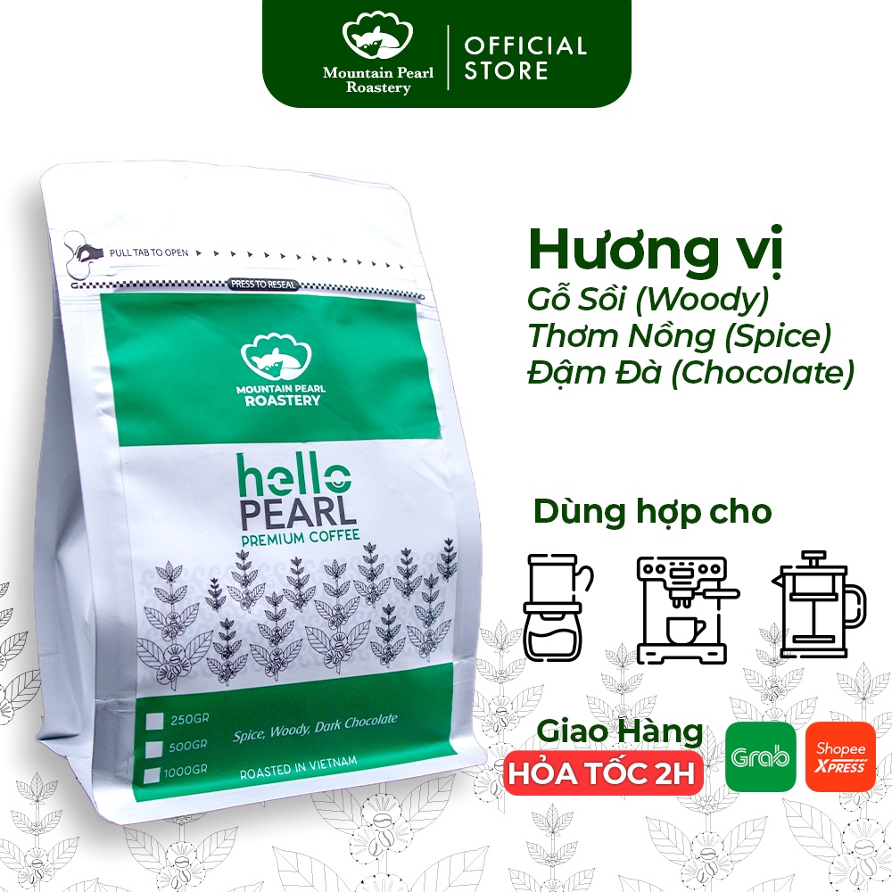 Cà phe rang xay nguyên chất HELLO hương vị đậm đà, thơm quyến rũ, ngọt hậu pha phin, pha máy từ Mountain Pearl Roastery