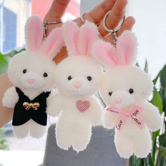 Móc Khóa gấu bông Thỏ trắng tai hồng Treo Áo, Balo, Túi Xách, Điện Thoại 11cm