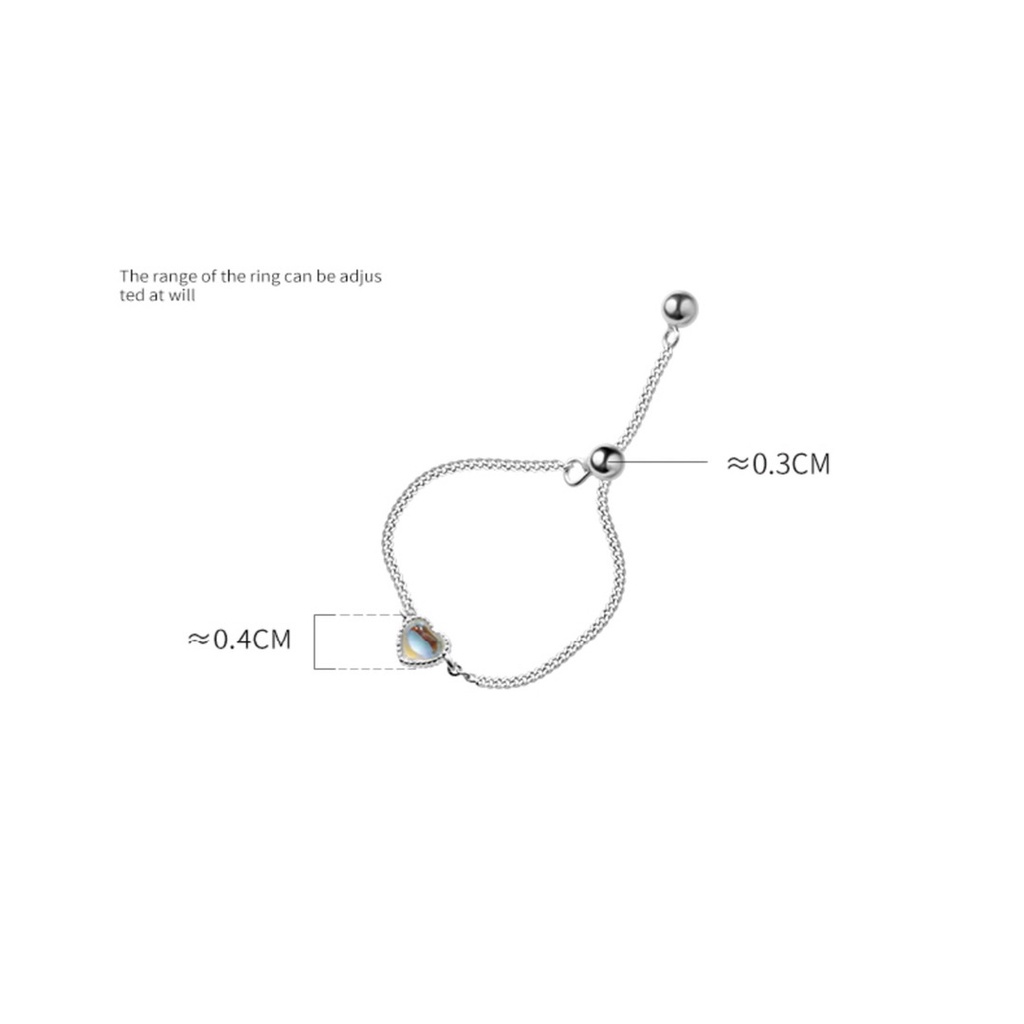 Nhẫn bạc S925 xích tim dây rút moonstone nhân tạo-Blackmeo.silver