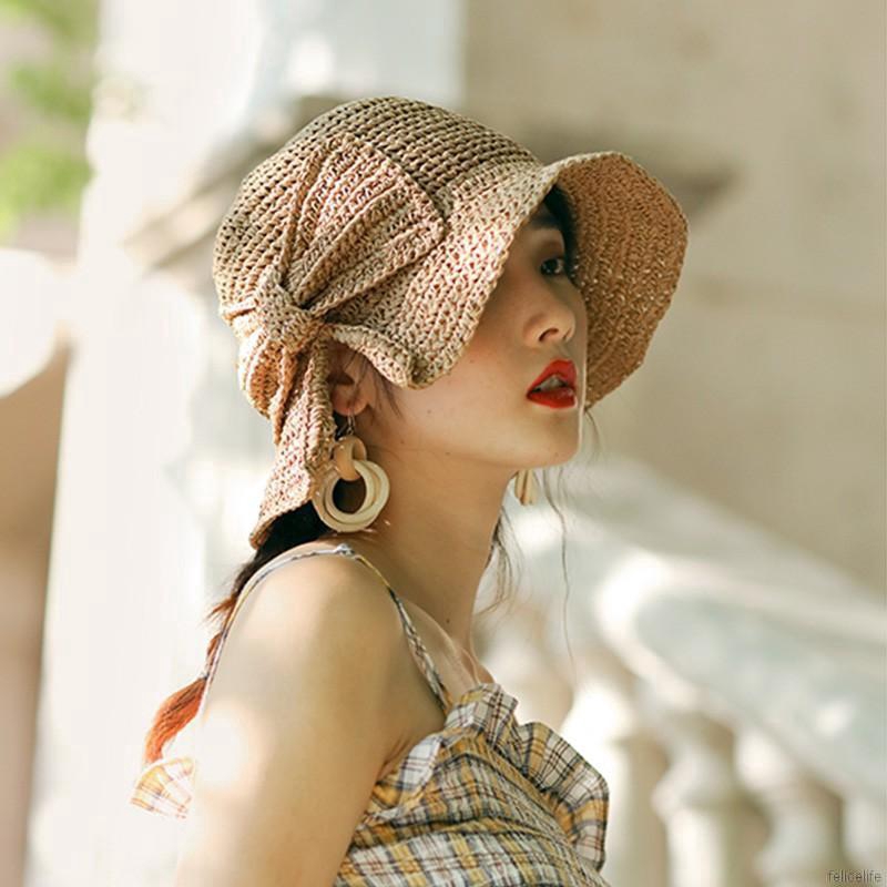 Nón cói tai bèo đính nơ phong cách vintage dành cho nữ