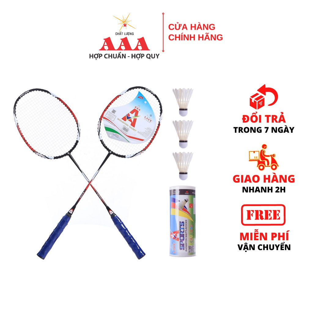 Combo Đôi Vợt Cầu Lông HT Đỏ + 3 quả cầu (LHT - AAA)