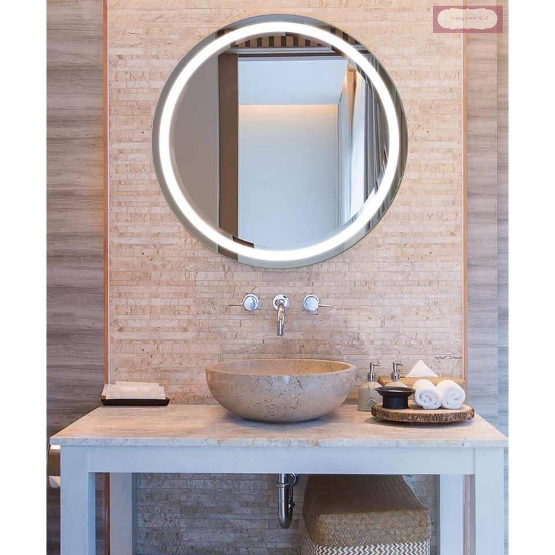 Gương tròn treo tường Led phun cát D60, gương nhà tắm Gương Tròn Decor, công tắc cảm ứng tiện lợi