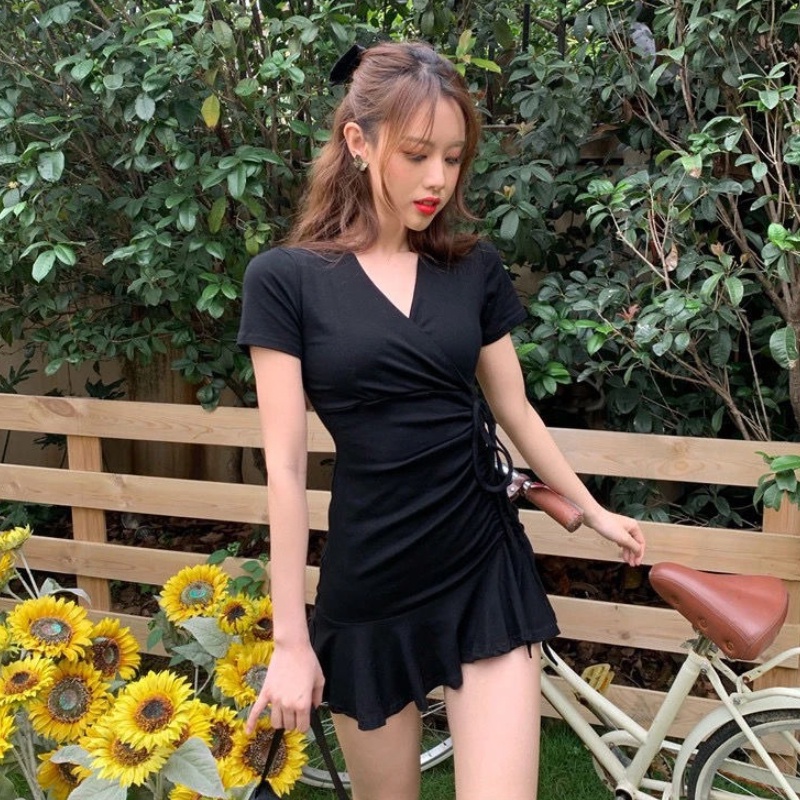 Đầm Ngắn Cổ Chữ V Phong Cách Thời Trang Hàn Quốc Dành Cho Nữ