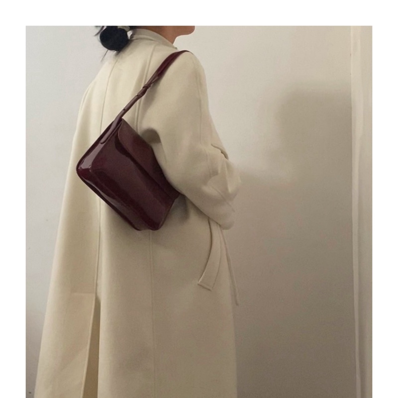 Túi Đeo Chéo Da Bóng Hình Vuông Nhỏ Màu Đỏ Tía Phong Cách retro 3.0 Gylb1636