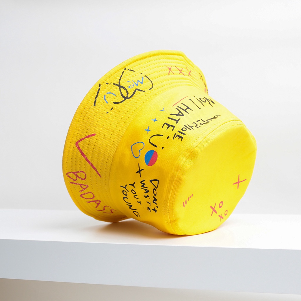 Mũ bucket graffiti phong cách Hàn Quốc, nón tai bèo vành tròn rộng form unisex nam nữ nhiều màu - B02