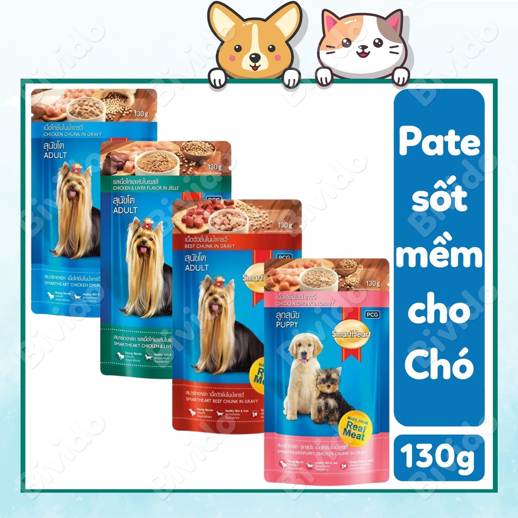 Pate cho chó Smartheart dinh dưỡng dễ ăn đủ vị túi 130g - Bivido