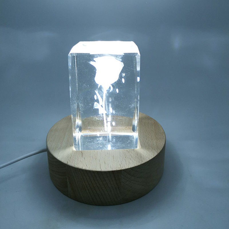 SPMH Handmade Wood LED Light 3D Crystals Glass Resin Art Ornaments Dispaly Base Stand