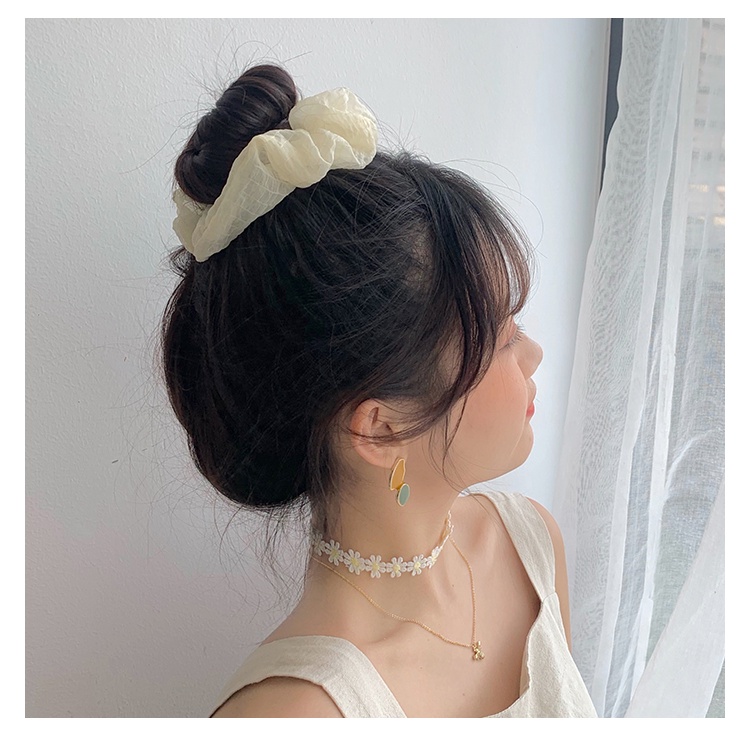 Dây buộc tóc Scrunchies vải mềm kẻ chìm dễ thương