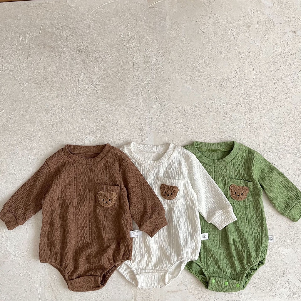 Bộ Áo Liền Quần Tay Dài Bằng Vải Cotton In Hình Gấu Dễ Thương Dành Cho Bé Trai Gái 0-24 Tháng Tuổi