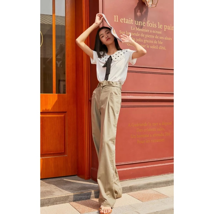Vero Moda Quần Ống Đứng Thường Ngày Có Thắt Lưng Giữa Bằng Cotton Trơn Phong Cách Instagram Cho Nữ 3212PL002